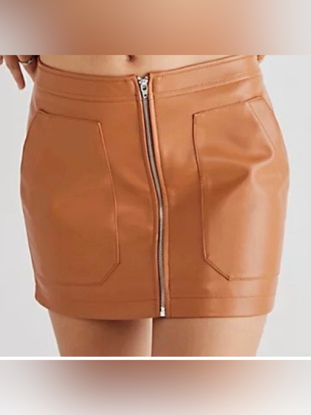 NEW FREE PEOPLE CASHEW MAYA MOD VEGAN LEATHER ZIPPER MINI SKIRT SZ 4